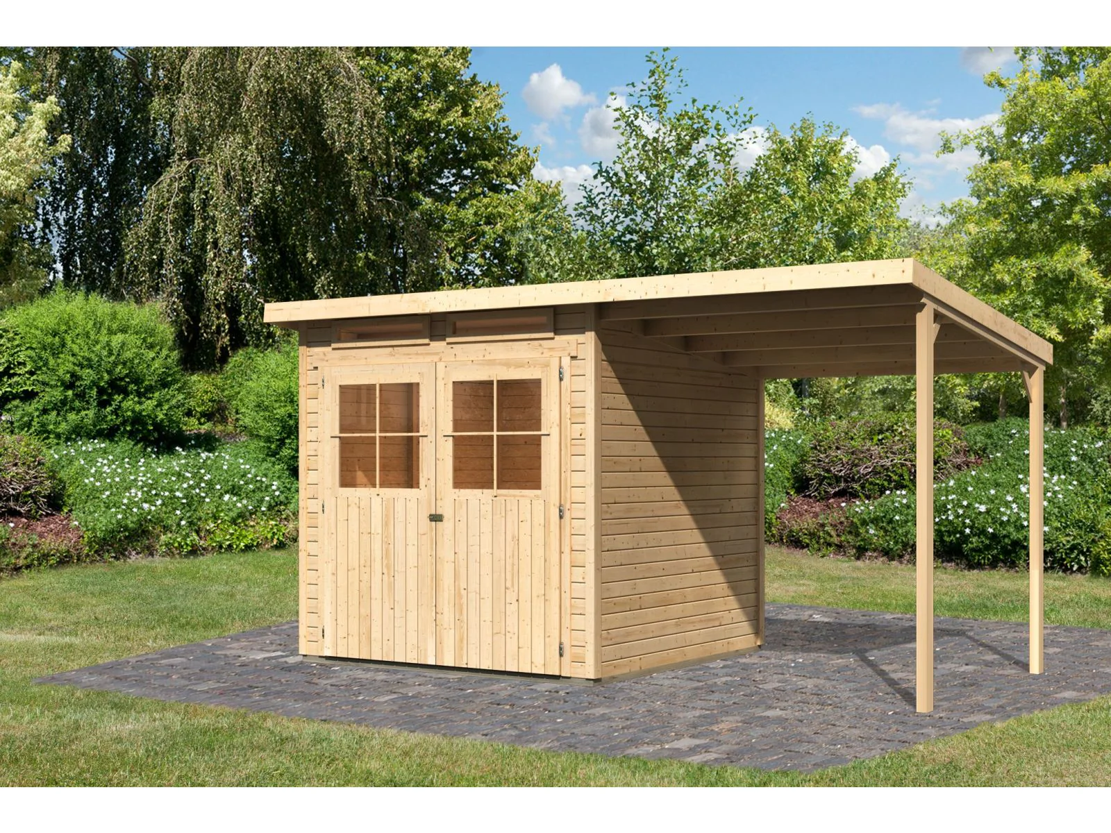 Karibu Gartenhaus Glücksburg 3 natur mit Anbaudach 1,90 Meter - Image 2