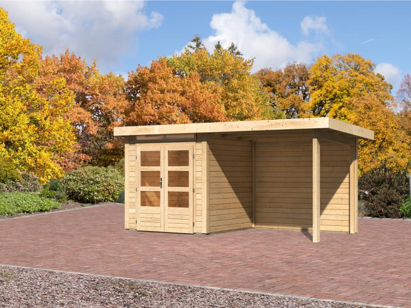 Karibu Gartenhaus Kandern 1 natur mit Anbaudach 2,35 m inkl. Rückwand - Image 2