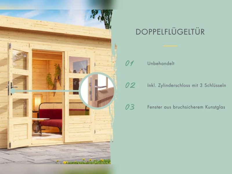 Karibu Gartenhaus Kandern 1 natur mit Anbaudach 2,35 m inkl. Rückwand - Image 3