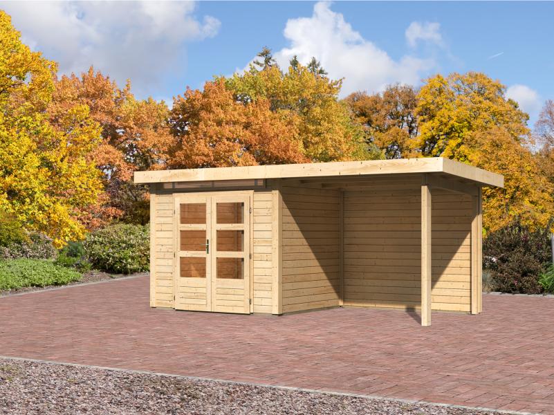 Karibu Gartenhaus Kandern 2 natur mit Anbaudach 2,35 m inkl. Rückwand - Image 2