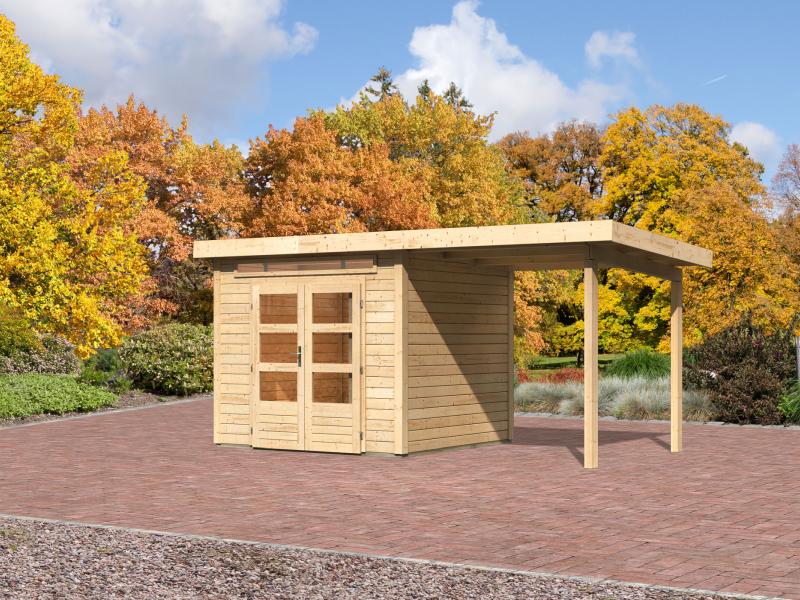 Karibu Gartenhaus Kandern 3 natur mit Anbaudach 2,35 m inkl. Rückwand - Image 2