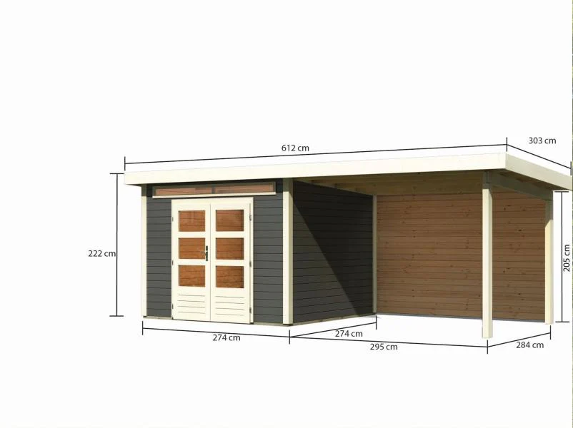 Karibu Gartenhaus Kandern 6 in terragrau mit Anbaudach 3,2 Meter inkl. Rückwand - Image 3