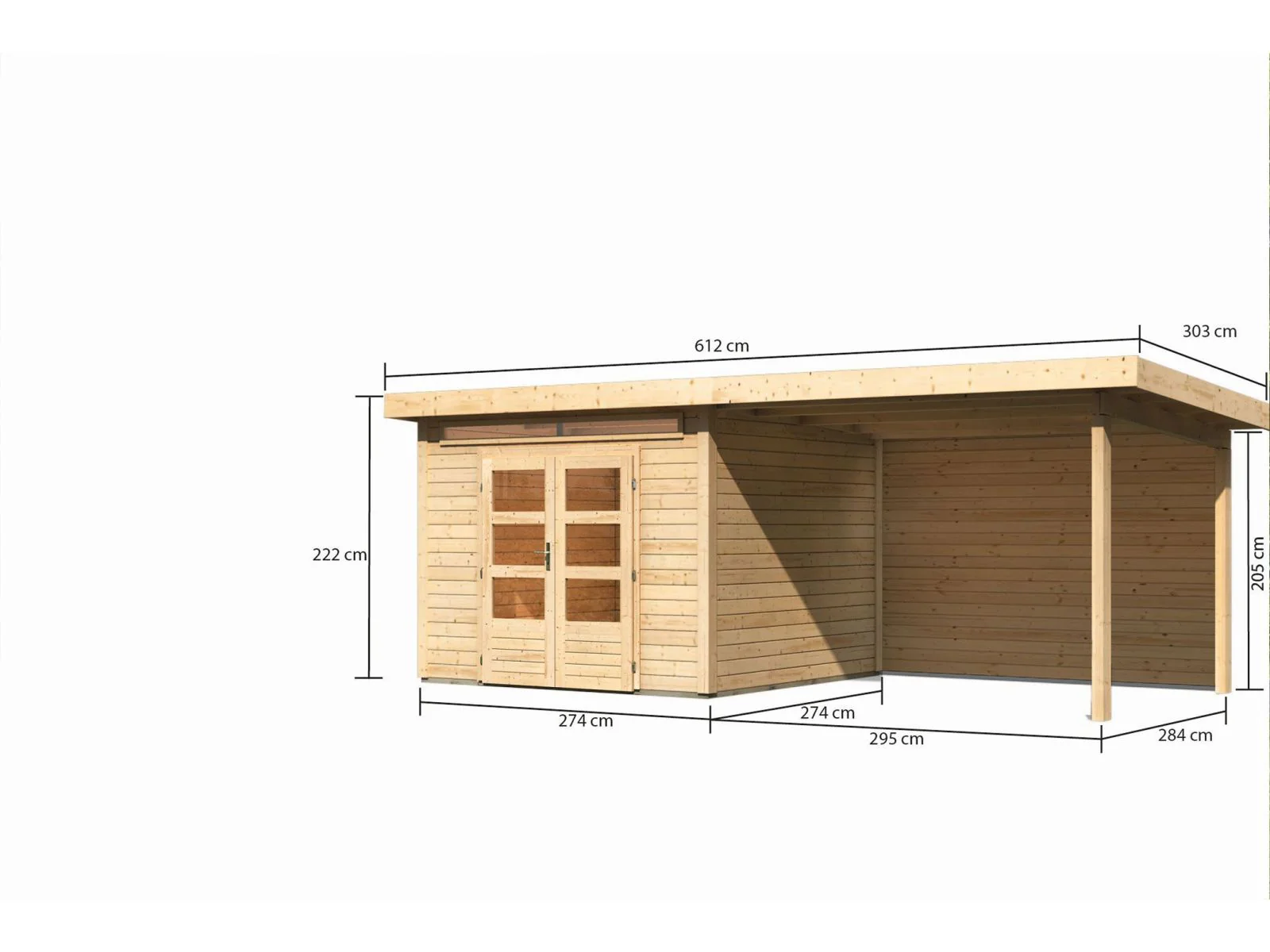 Karibu Gartenhaus Kandern 6 mit Anbaudach 3,2 Meter inkl. Rückwand - Image 2