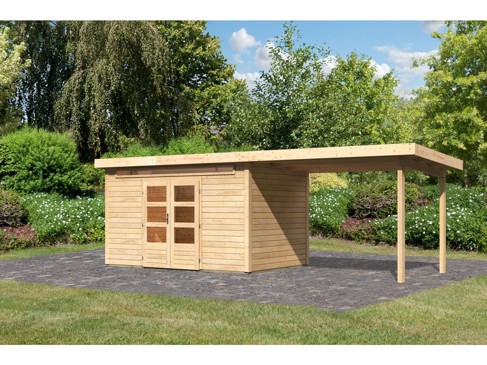 Karibu Gartenhaus Kandern 7 mit  Anbaudach 2,95 Meter