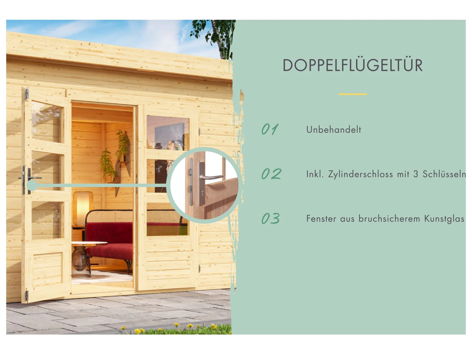 Karibu Gartenhaus Kandern 7 mit  Anbaudach 2,95 Meter - Image 6