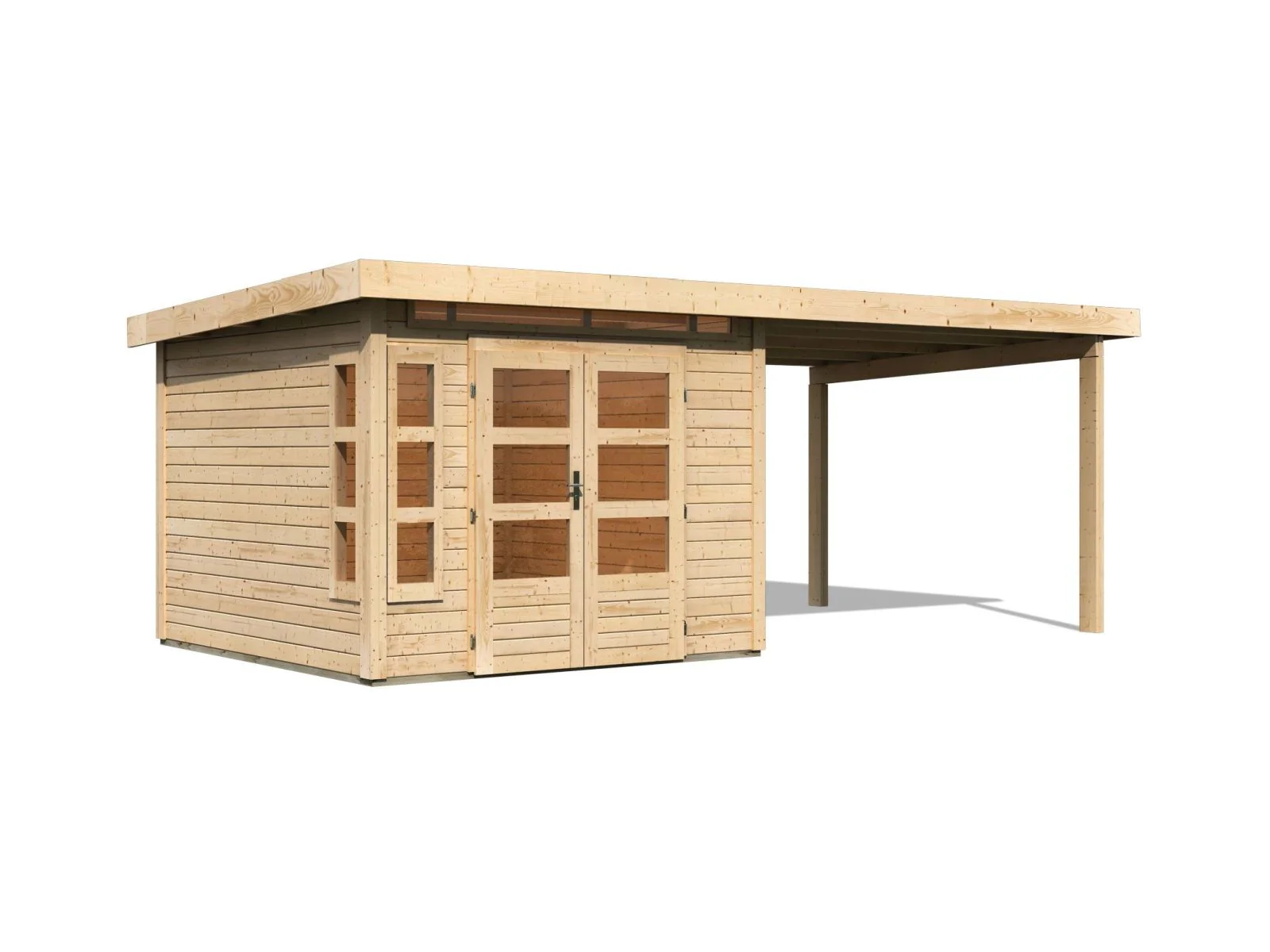 Karibu Gartenhaus Kastorf 6 - 28 mm natur mit Anbaudach 3,2 m - Image 4
