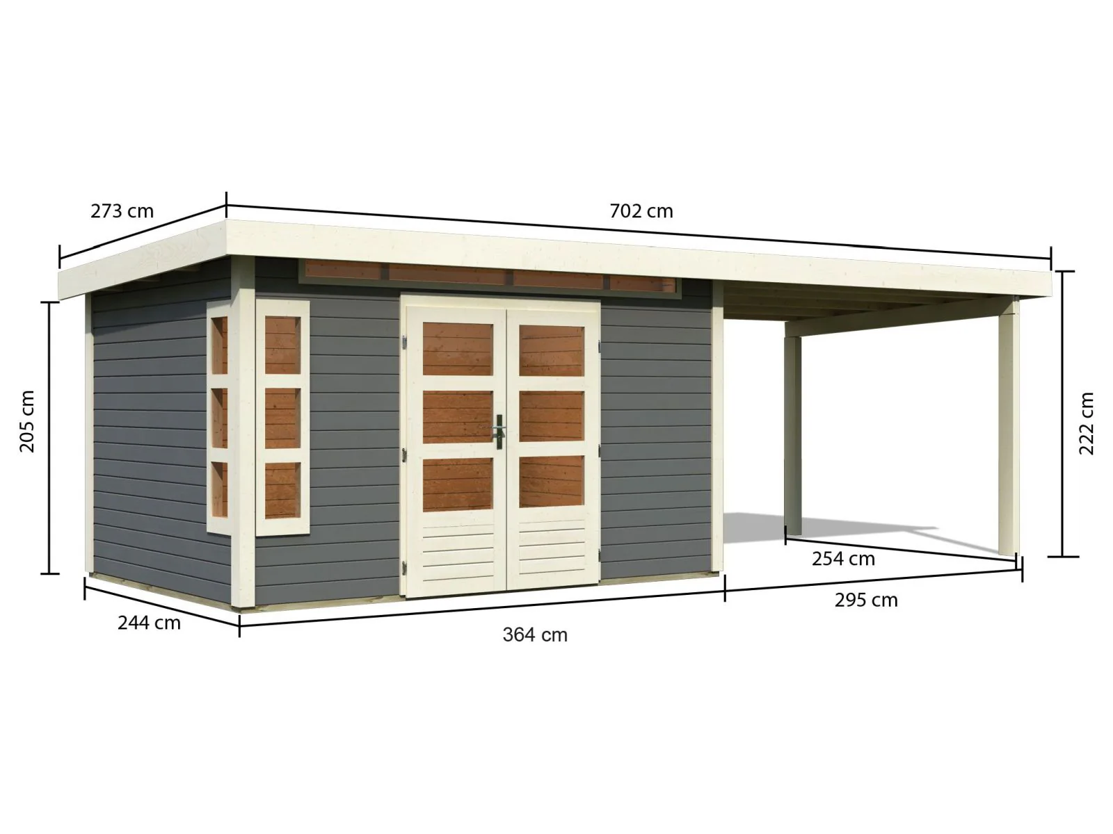 Karibu Gartenhaus Kastorf 7 - terragrau mit Anbaudach 3,2 m - Image 2