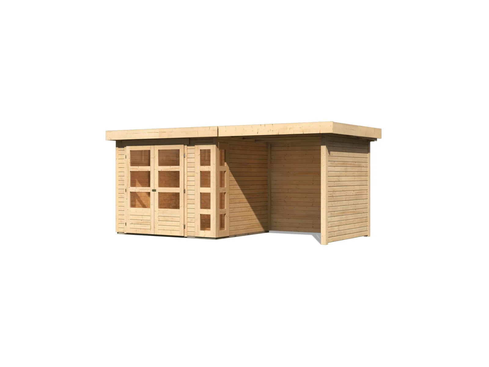 Karibu Gartenhaus Kerko 3 natur mit 2,40 m Anbaudach und Rück-und Seitenwänden - Image 2