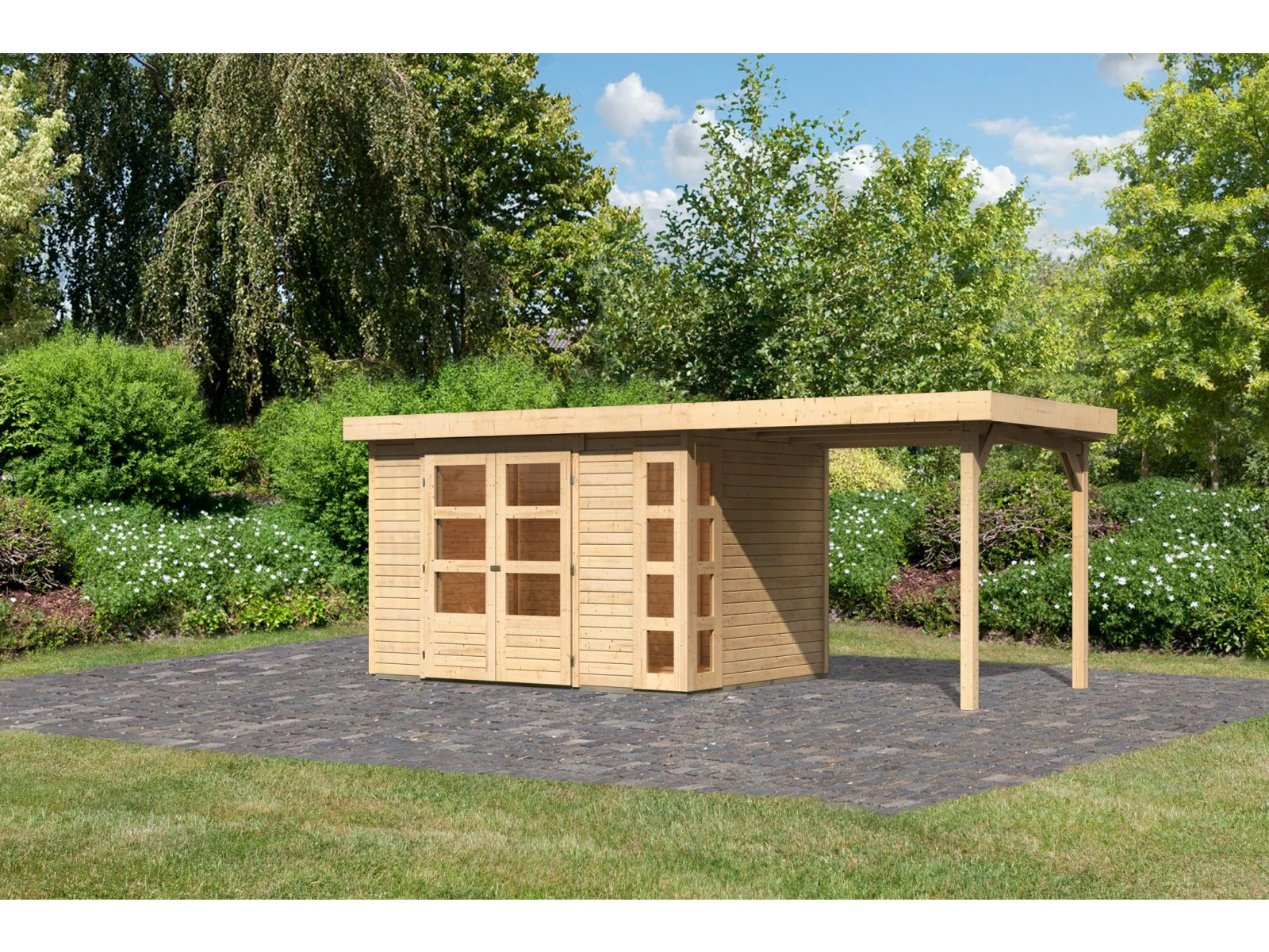 Karibu Gartenhaus Kerko 4 natur mit Anbaudach 2,40 m - Image 2