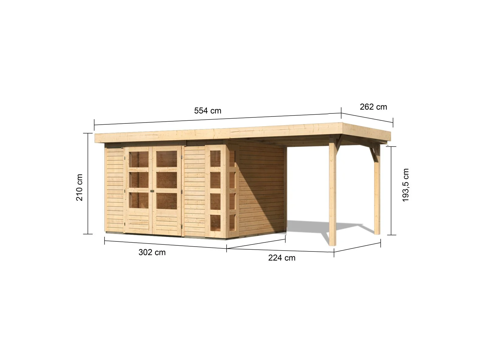 Karibu Gartenhaus Kerko 5 natur mit Anbaudach 2,40 m - Image 3