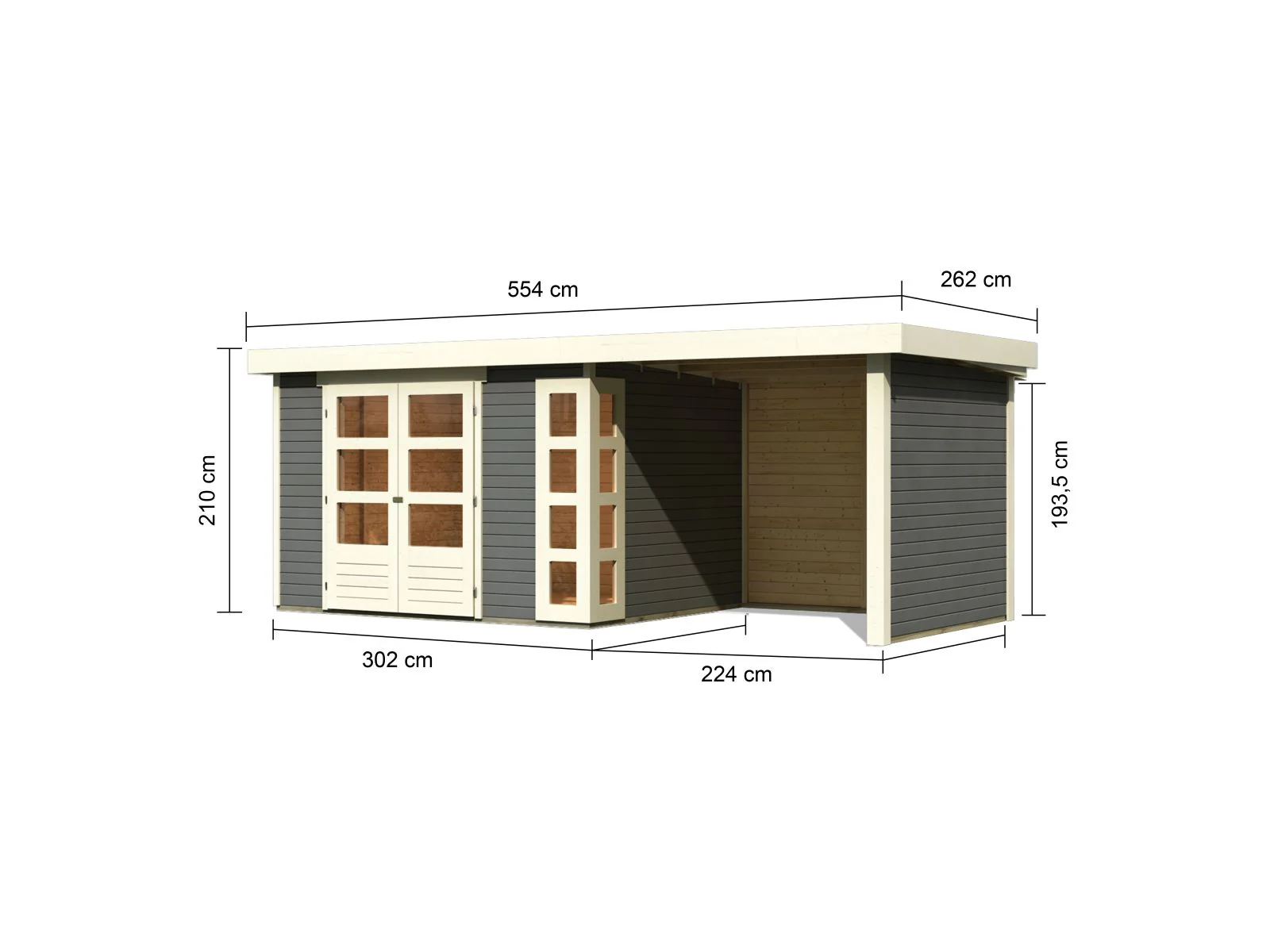 Karibu Gartenhaus Kerko 5 terragrau mit Anbaudach 2,40 m inkl. Seiten- und Rückwand - Image 4