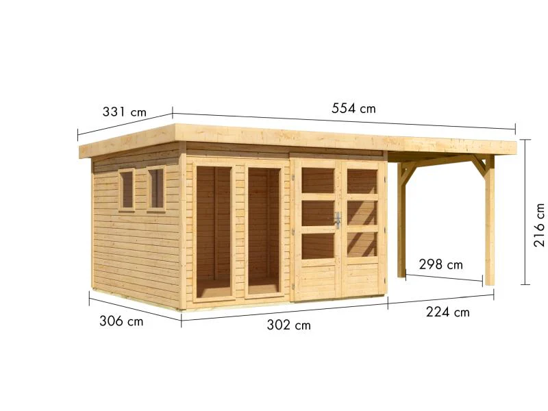 Karibu Gartenhaus Lahar 6, natur, inkl. Anbaudach 2,40 m Breite - Image 3