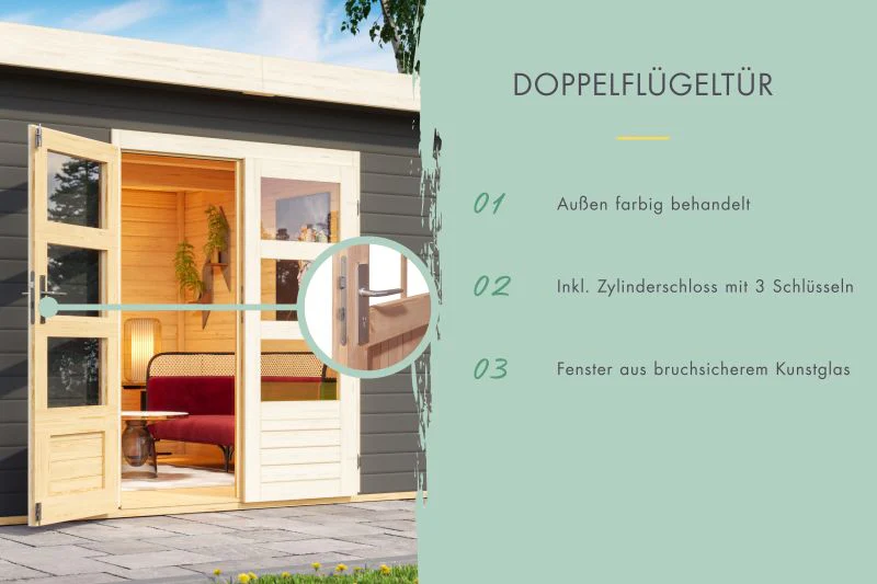 Karibu Gartenhaus Mattrup 2-Raum-Haus in terragrau 28 mm - Image 5