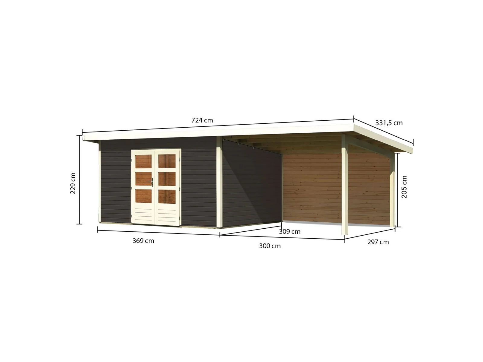 Karibu Gartenhaus Northeim 4 terragrau mit Anbaudach 3 m inkl. Rückwand - Image 3