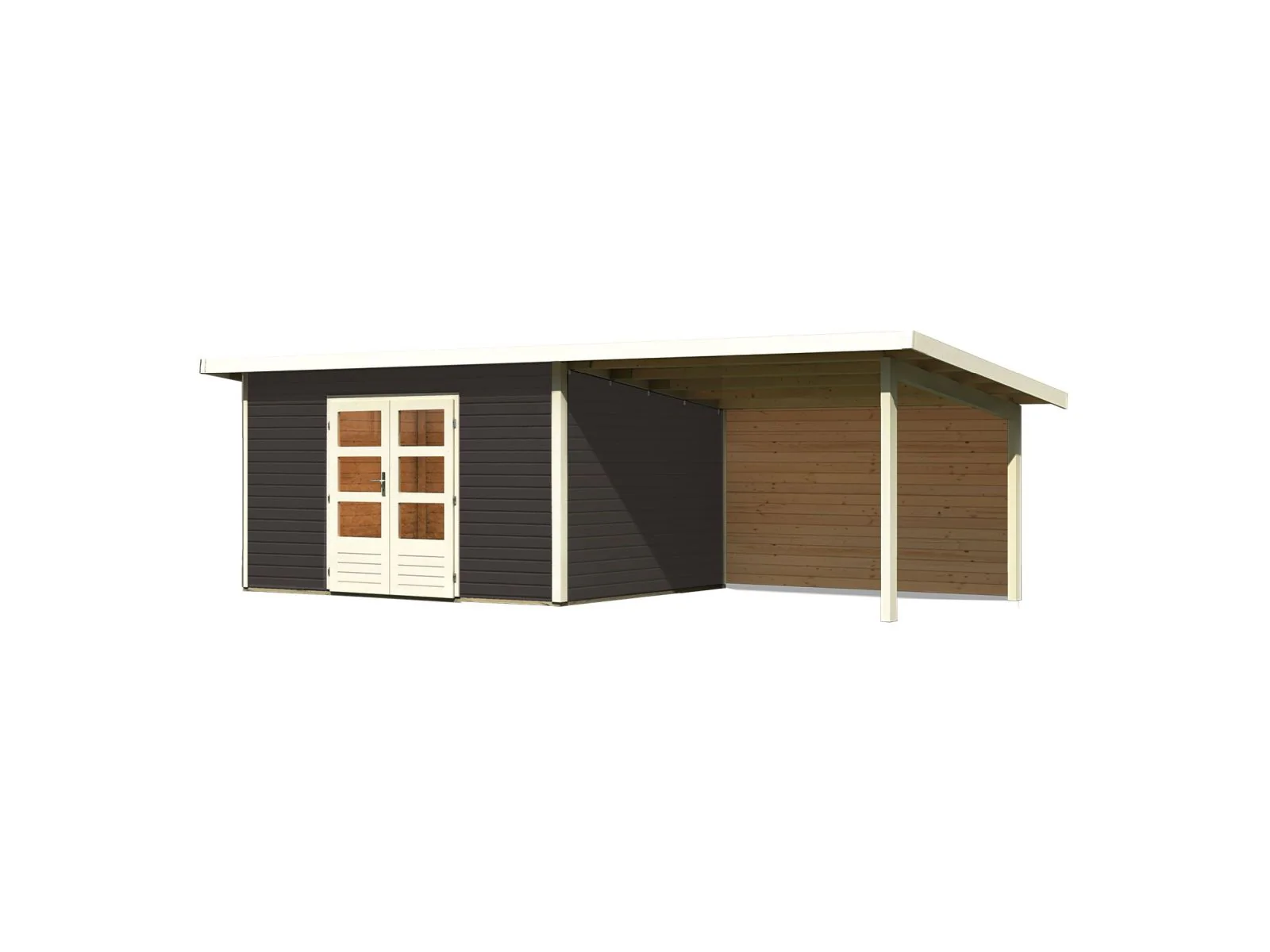 Karibu Gartenhaus Northeim 4 terragrau mit Anbaudach 3 m inkl. Rückwand - Image 6