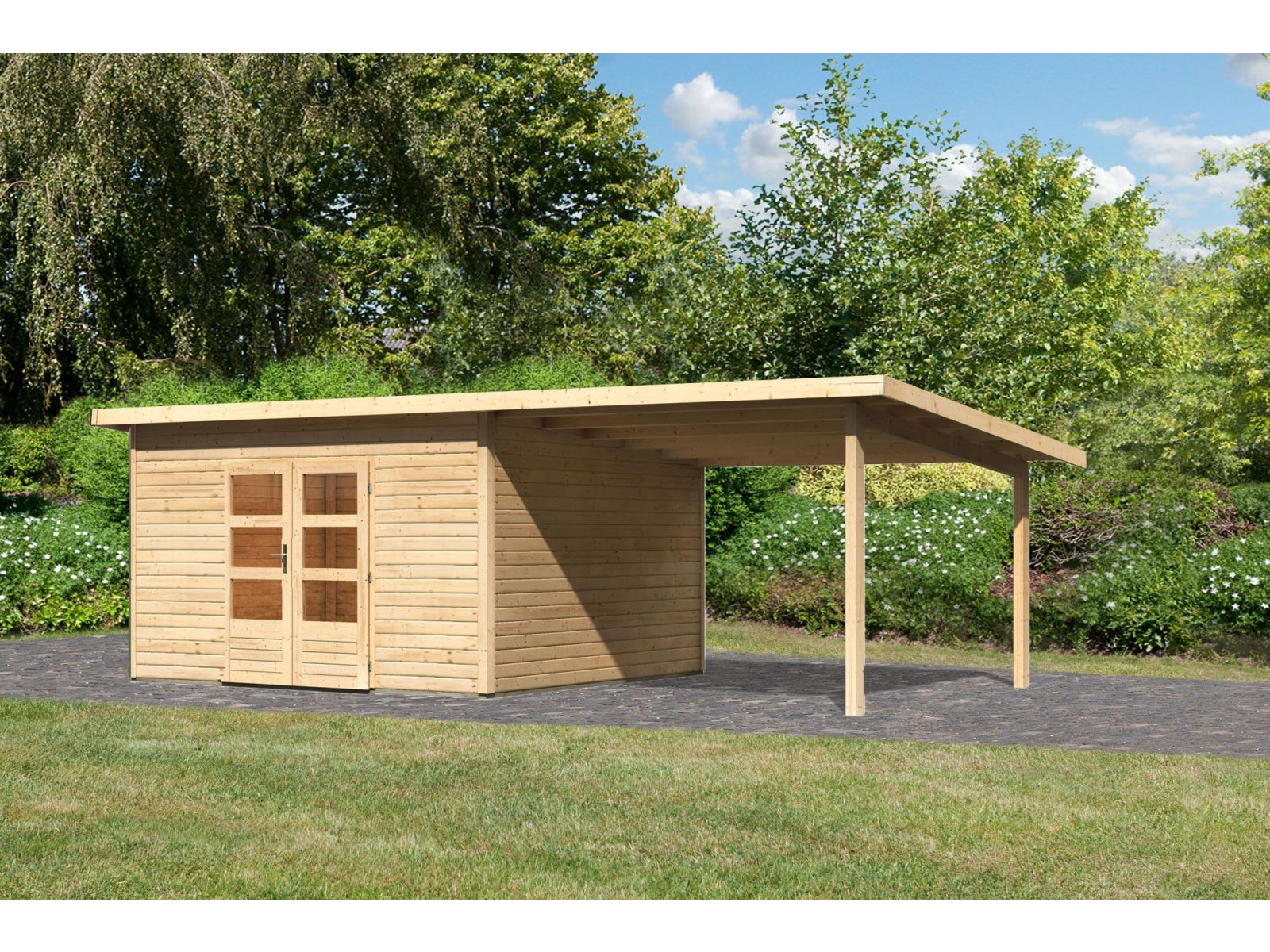 Karibu Gartenhaus Northeim 5 natur mit Anbaudach 3 m - Image 2