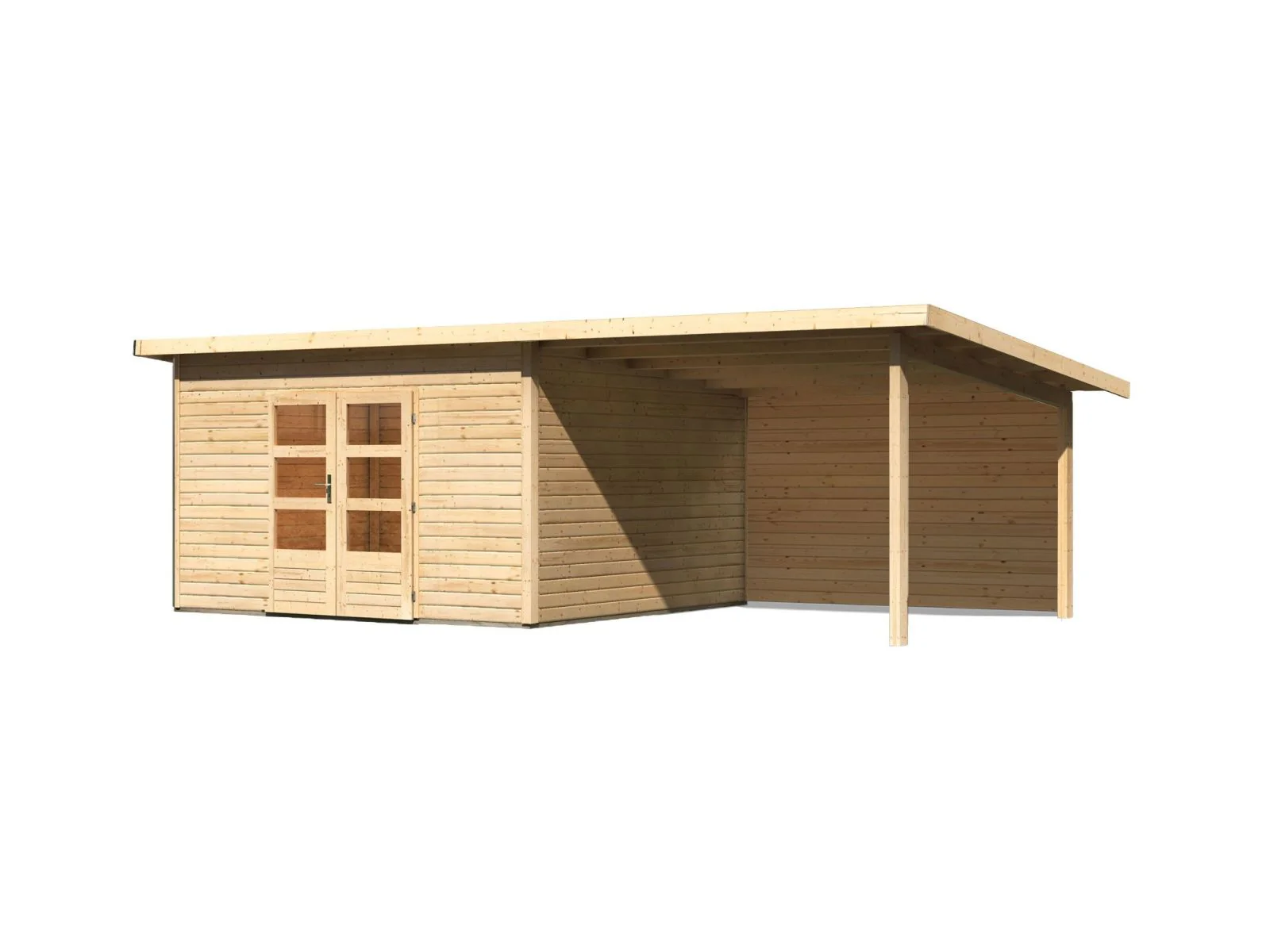 Karibu Gartenhaus Northeim 5 natur mit Anbaudach 3 m inkl. Rückwand - Image 4