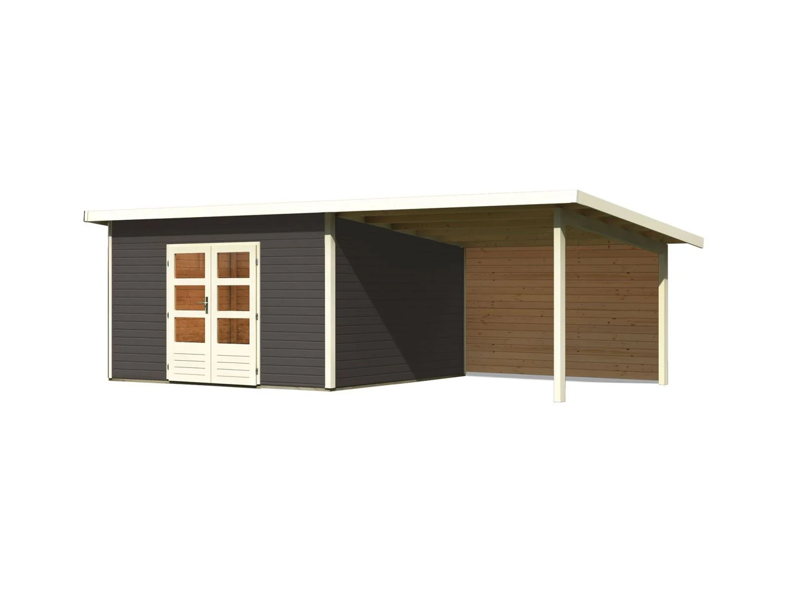 Karibu Gartenhaus Northeim 5 terragrau mit Anbaudach 3 m inkl. Rückwand - Image 5