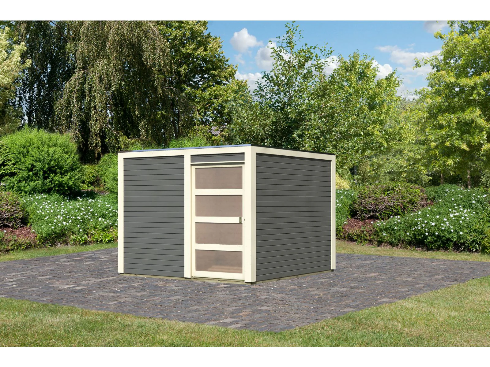 Karibu Gartenhaus Qubic 2 terragrau