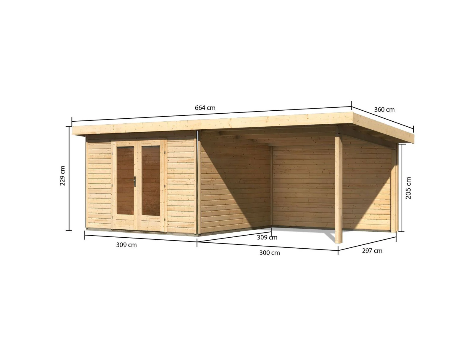 Karibu Gartenhaus Radeburg 1 natur mit Anbaudach 3,3 m inkl. Rückwand - Image 2