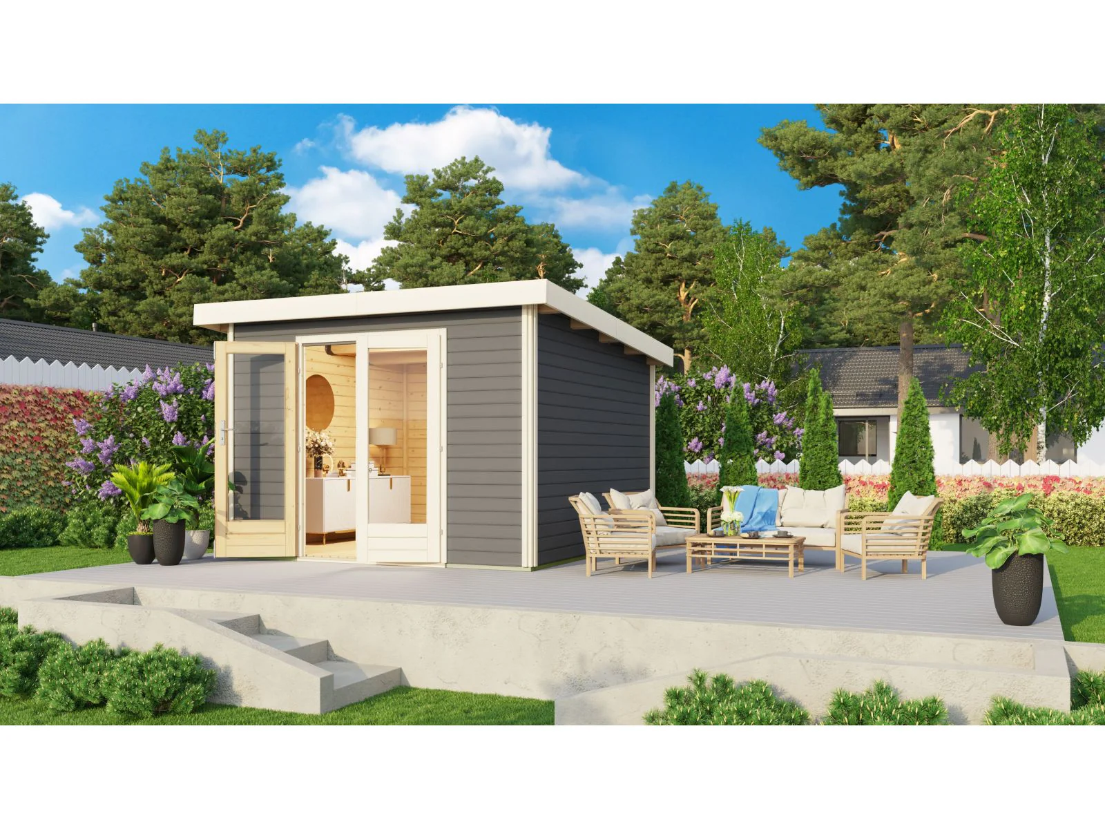 Karibu Gartenhaus Radeburg 1 terragrau 40 mm