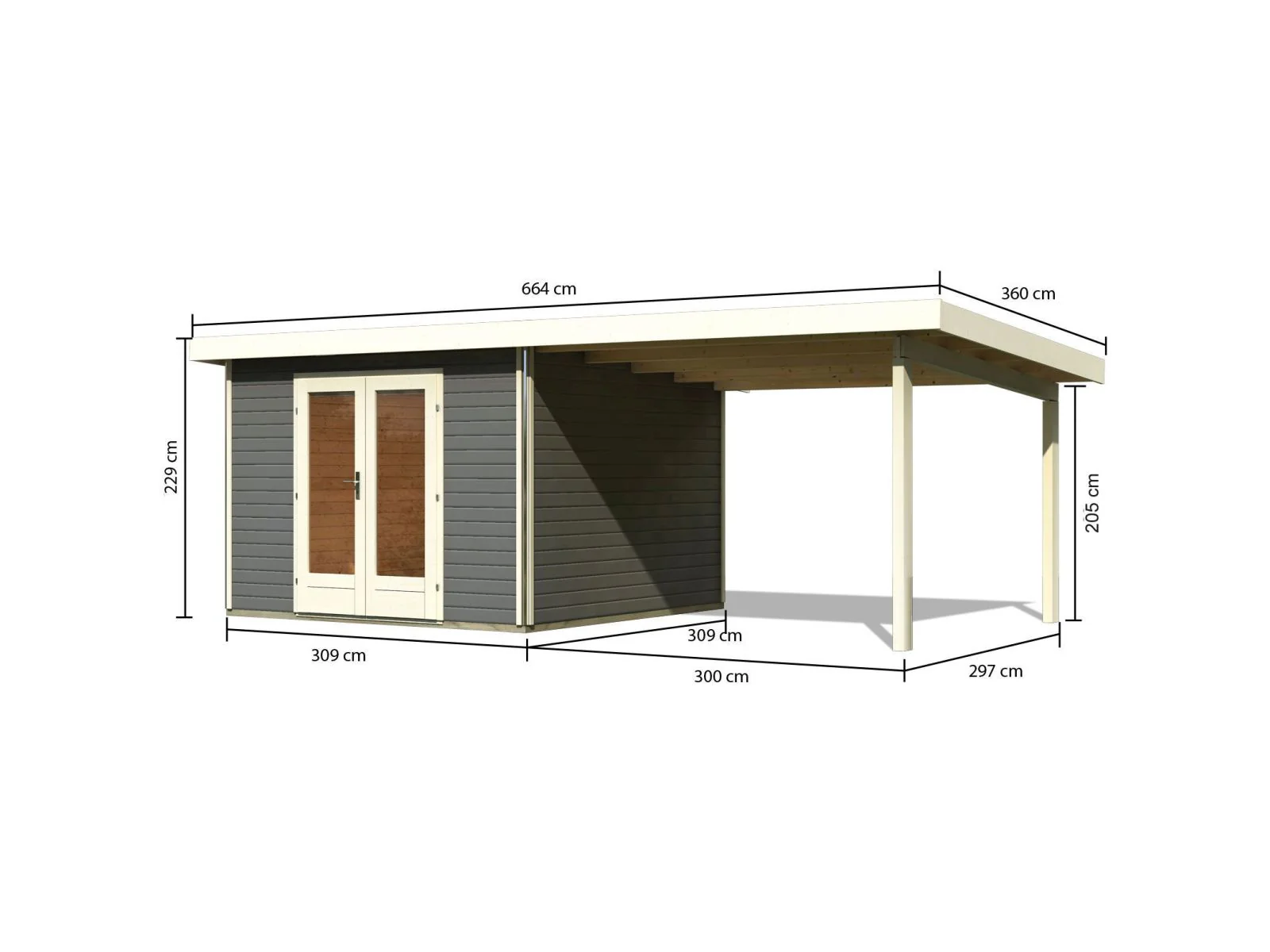Karibu Gartenhaus Radeburg 1 terragrau mit Anbaudach 3,3 m - Image 2