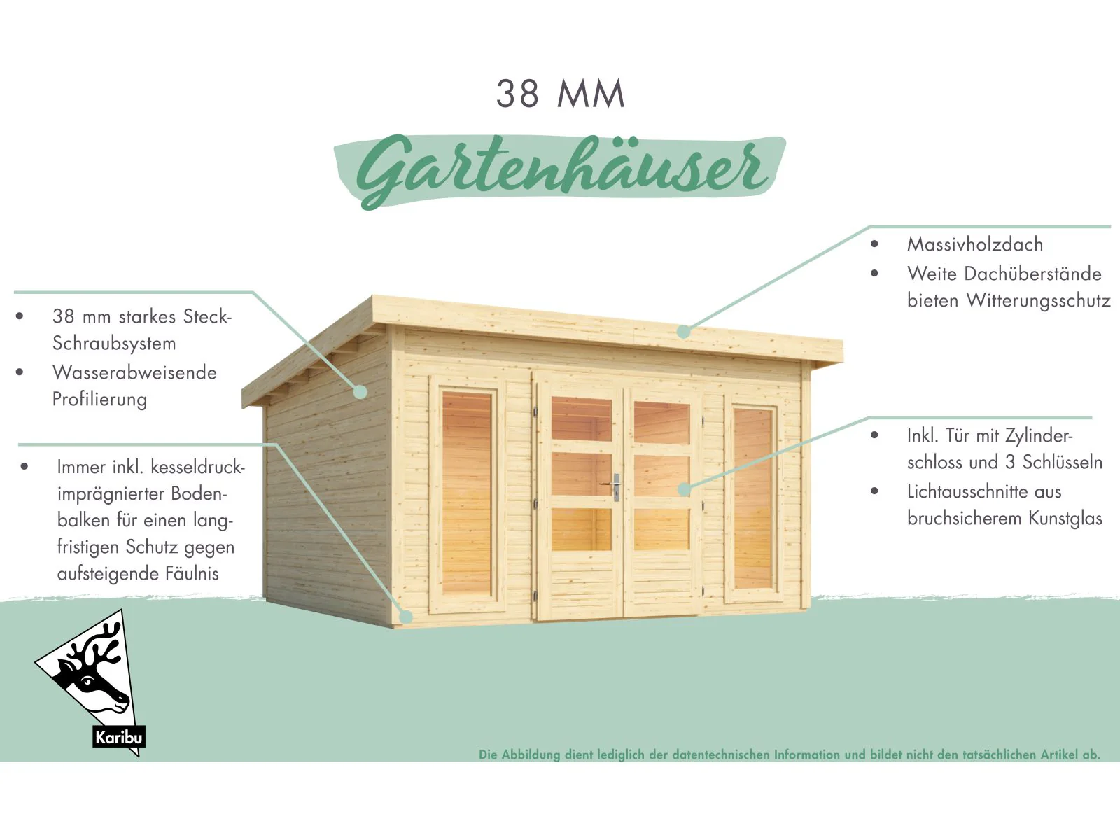 Karibu Gartenhaus Radeburg 2 natur 38 mm - Image 6