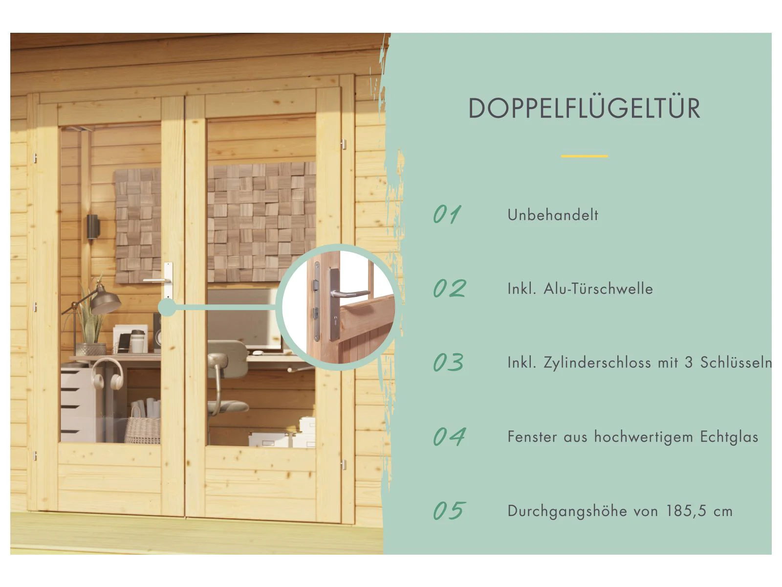 Karibu Gartenhaus Radeburg 3 natur mit Anbaudach 3,3 m - Image 7