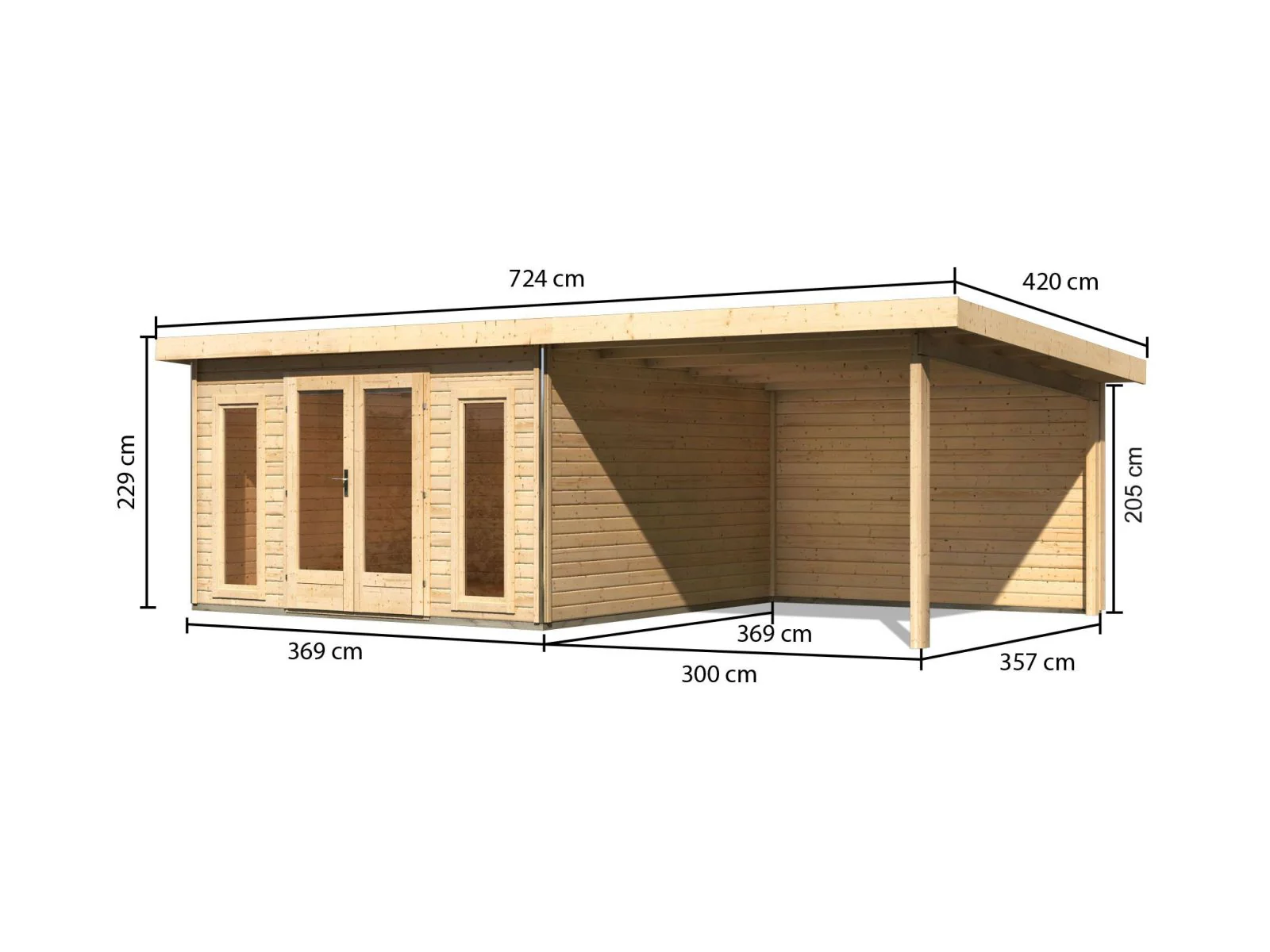 Karibu Gartenhaus Radeburg 3 natur mit Anbaudach 3,3 m und Rückwand - Image 2