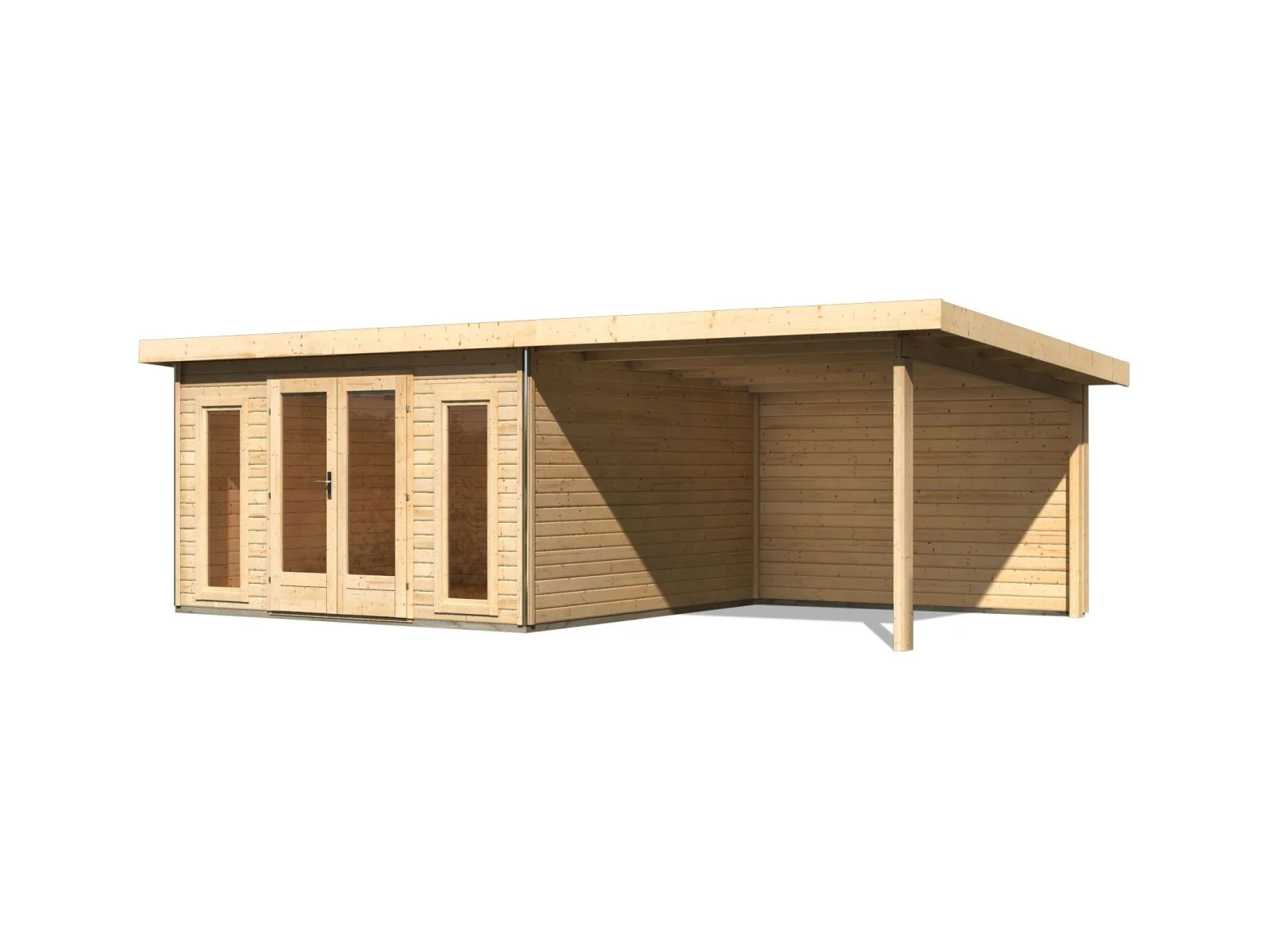 Karibu Gartenhaus Radeburg 3 natur mit Anbaudach 3,3 m und Rückwand - Image 4