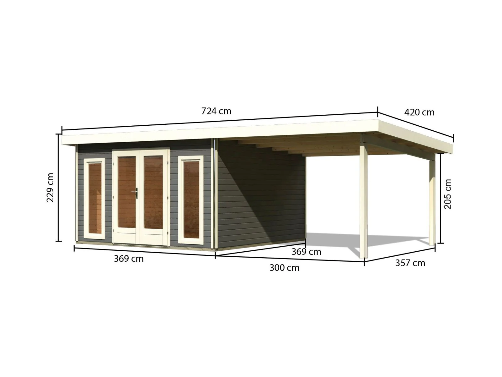 Karibu Gartenhaus Radeburg 3 terragrau mit Anbaudach 3,3 m - Image 3