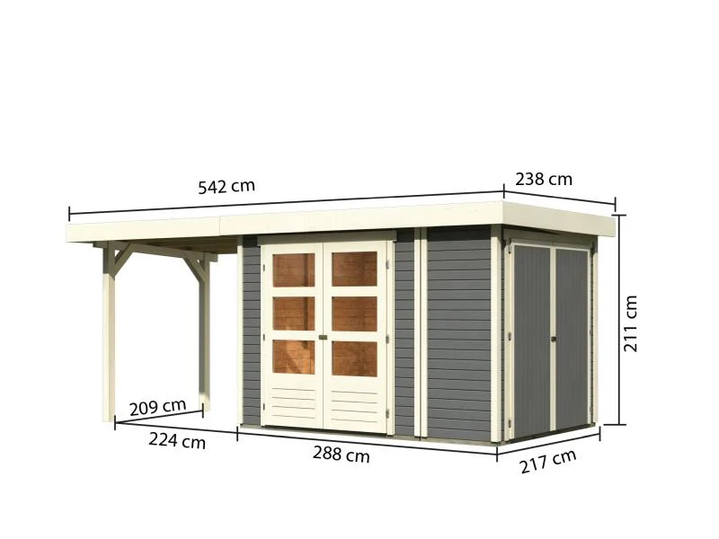 Karibu Gartenhaus Retola 2 , terragrau mit Anbauschrank, inkl. Anbaudach 2,40 Meter - Image 2