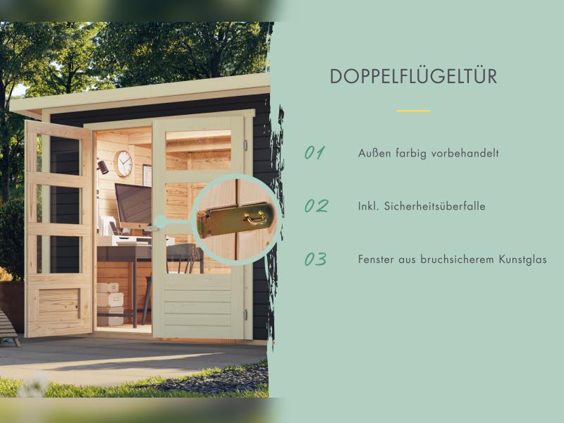 Karibu Gartenhaus Retola 2 , terragrau mit Anbauschrank, inkl. Anbaudach 2,40 Meter - Image 4
