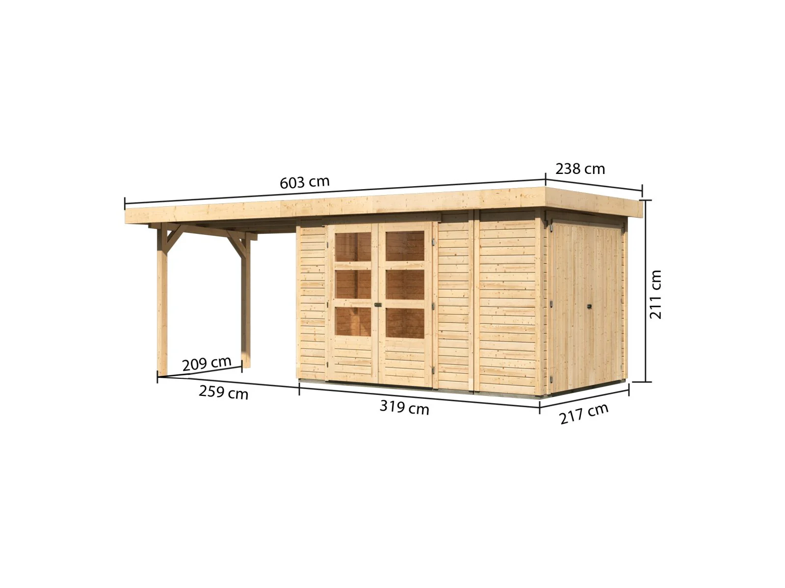 Karibu Gartenhaus Retola 3 mit Anbauschrank und Anbaudachdach 2,80 Meter - Image 2