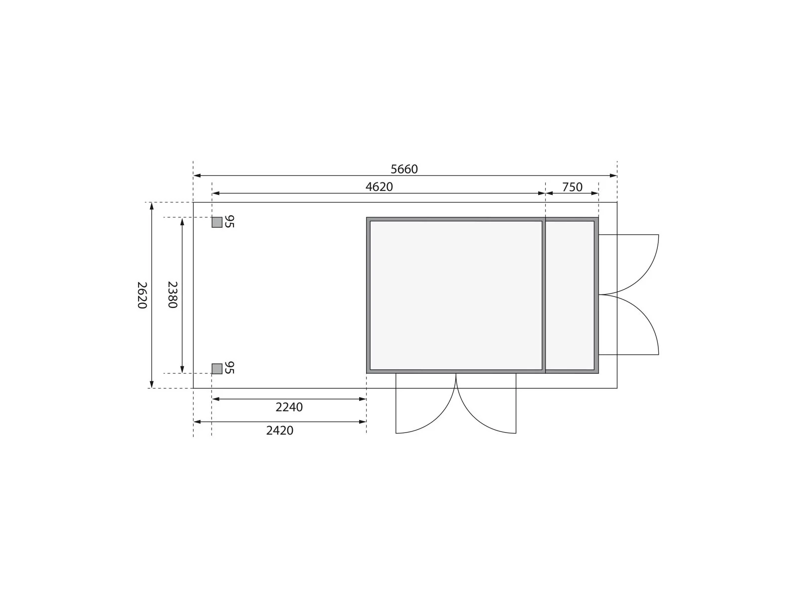 Karibu Gartenhaus Retola 4 mit Anbauschrank und Anbaudach 2,40 Meter - Image 3