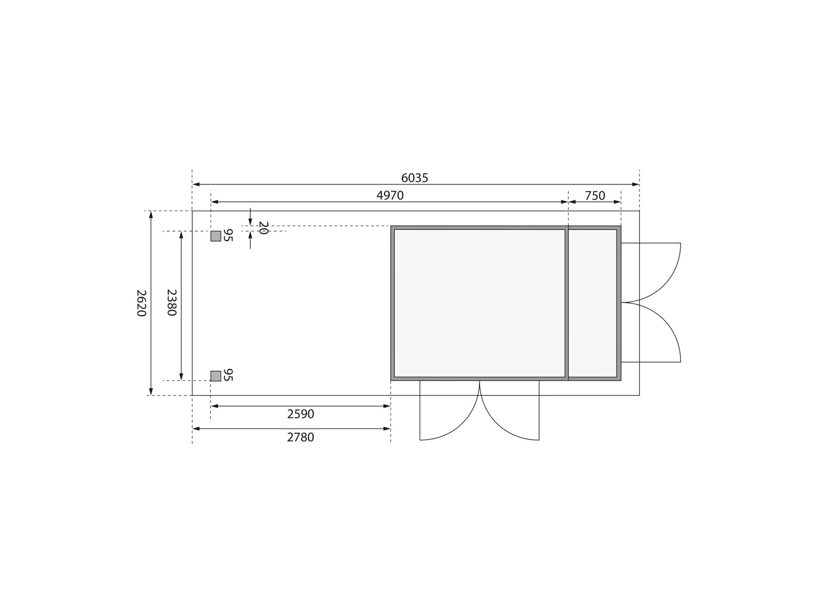Karibu Gartenhaus Retola 4 mit Anbauschrank und Anbaudach 2,80 Meter - Image 4