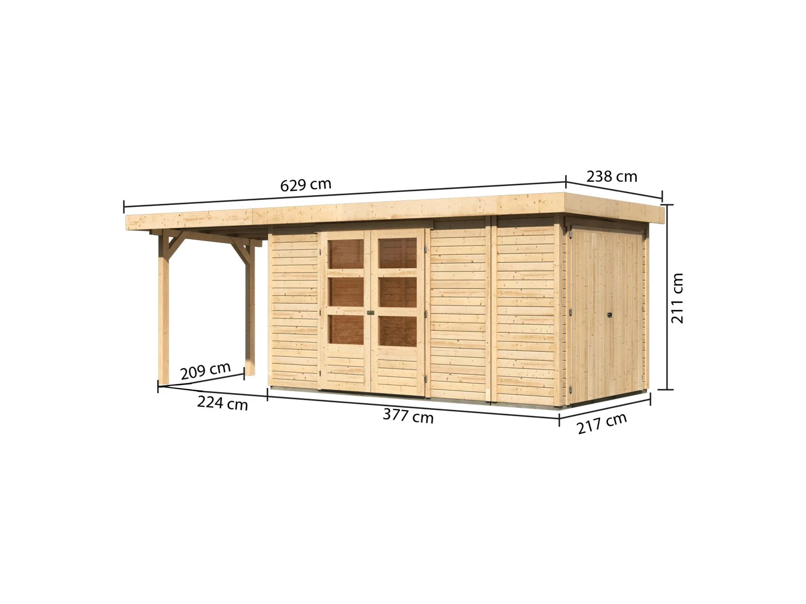 Karibu Gartenhaus Retola 5 mit Anbauschrank und Anbaudach 2,40 Meter - Image 2