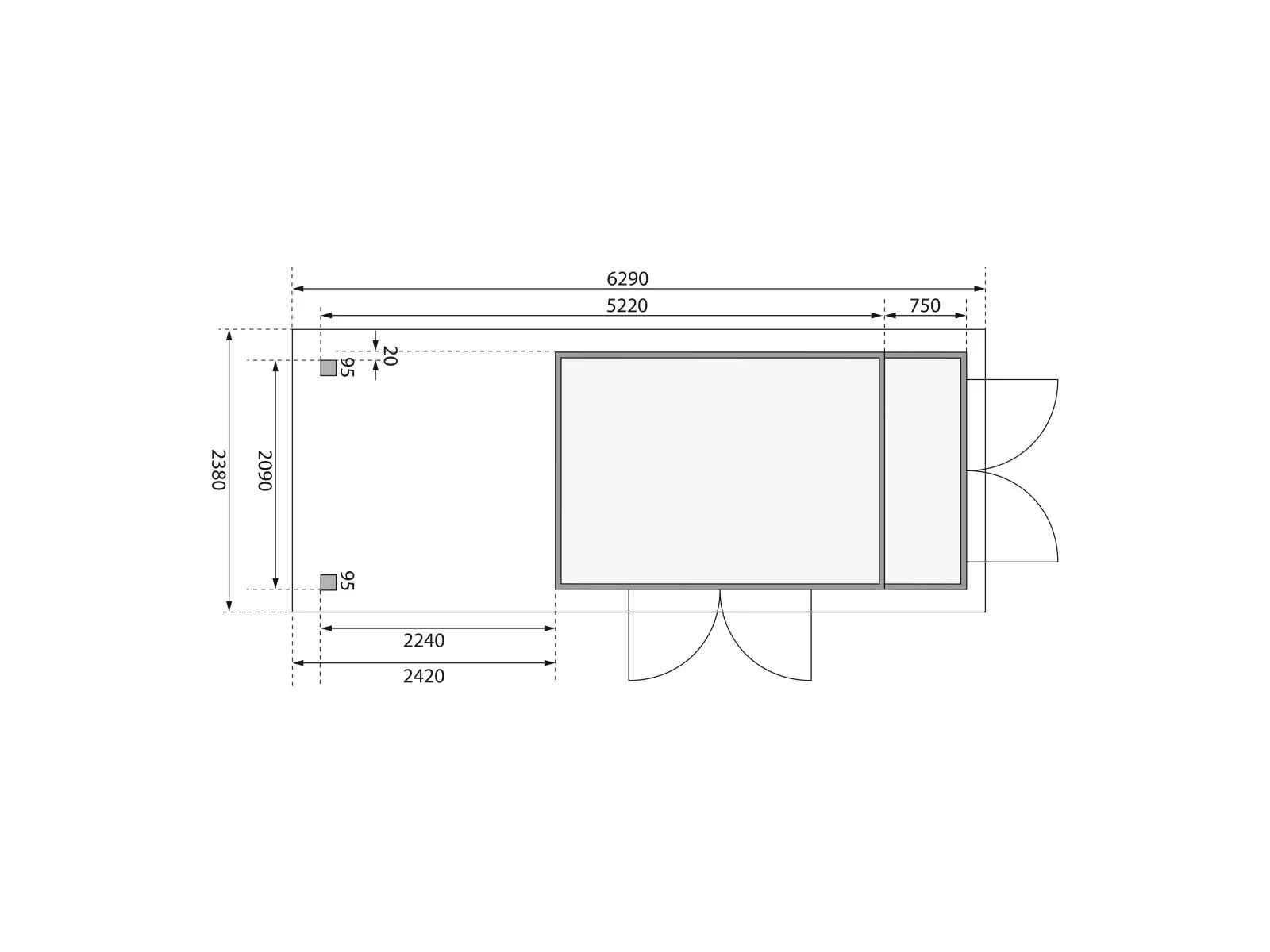 Karibu Gartenhaus Retola 5 mit Anbauschrank und Anbaudach 2,40 Meter - Image 3