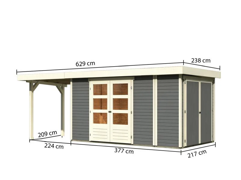 Karibu Gartenhaus Retola 5 mit Anbauschrank und Anbaudach 2,40 Meter, terragrau - Image 2