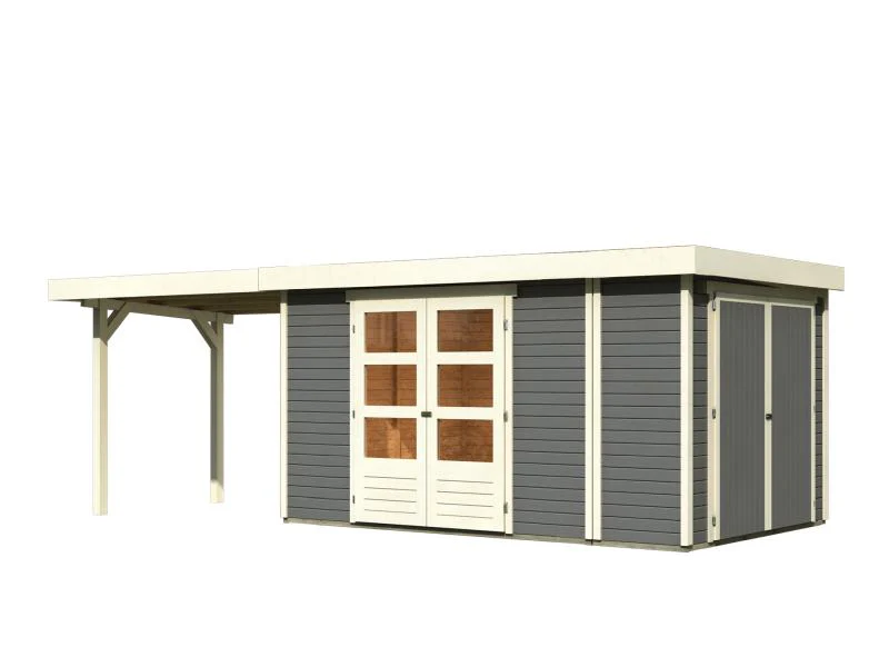 Karibu Gartenhaus Retola 6 mit Anbaudach 2,80 Meter, terragrau - Image 3