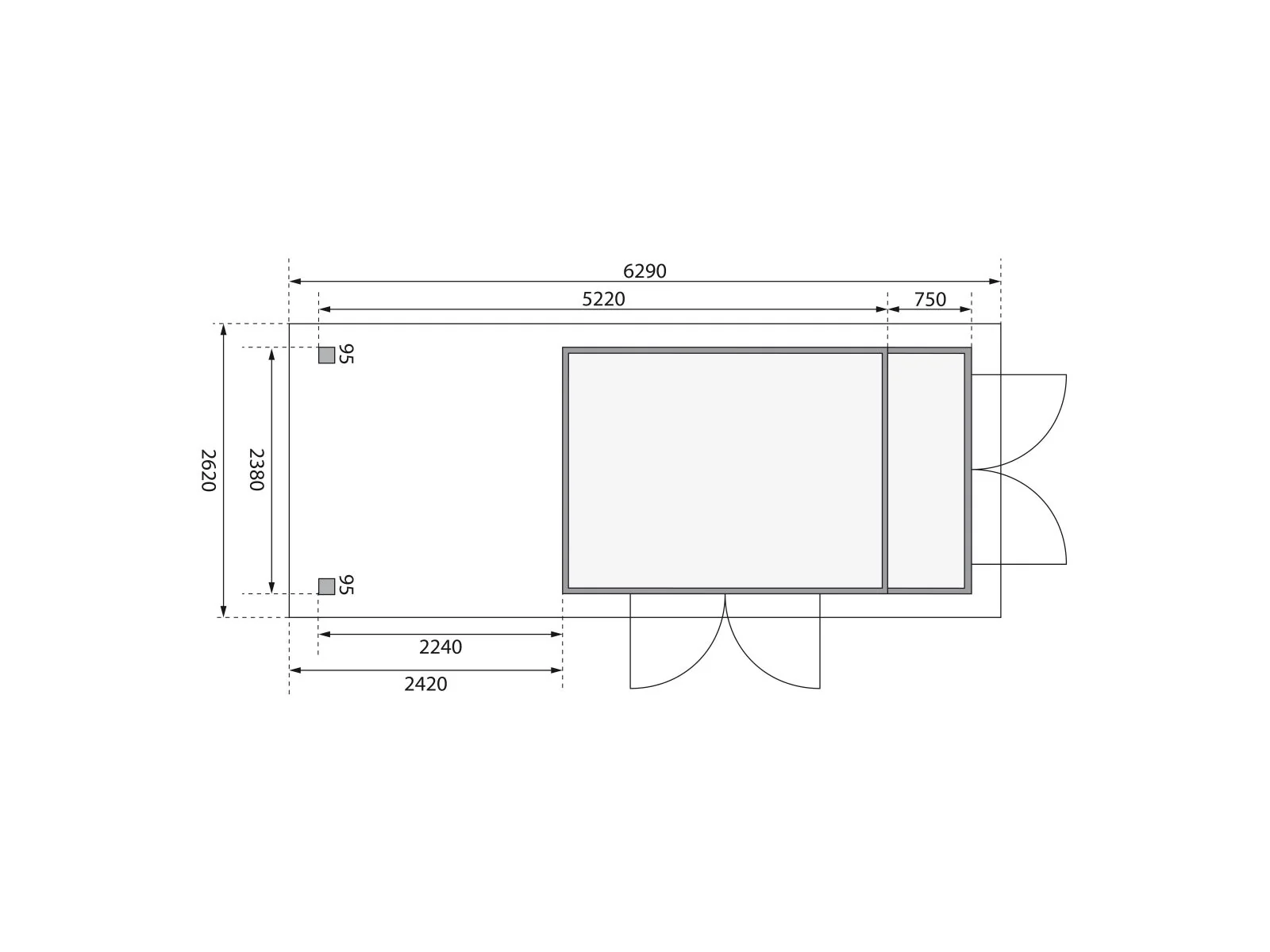 Karibu Gartenhaus Retola 6 mit Anbauschrank und Anbaudach 2,40 Meter - Image 3