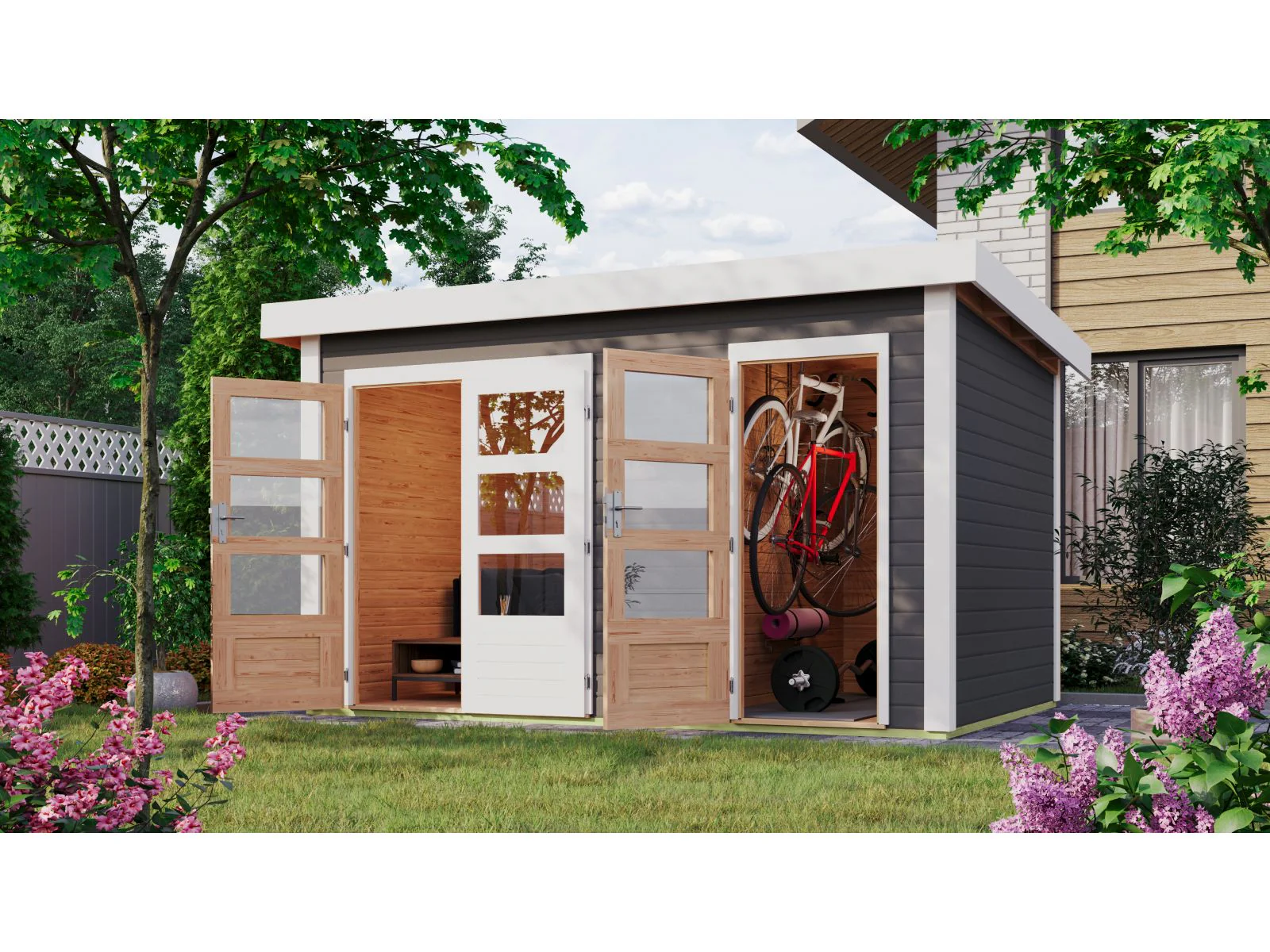 Karibu Gartenhaus Schönbuch 1, 38 mm 2-Raum-Haus - terragrau