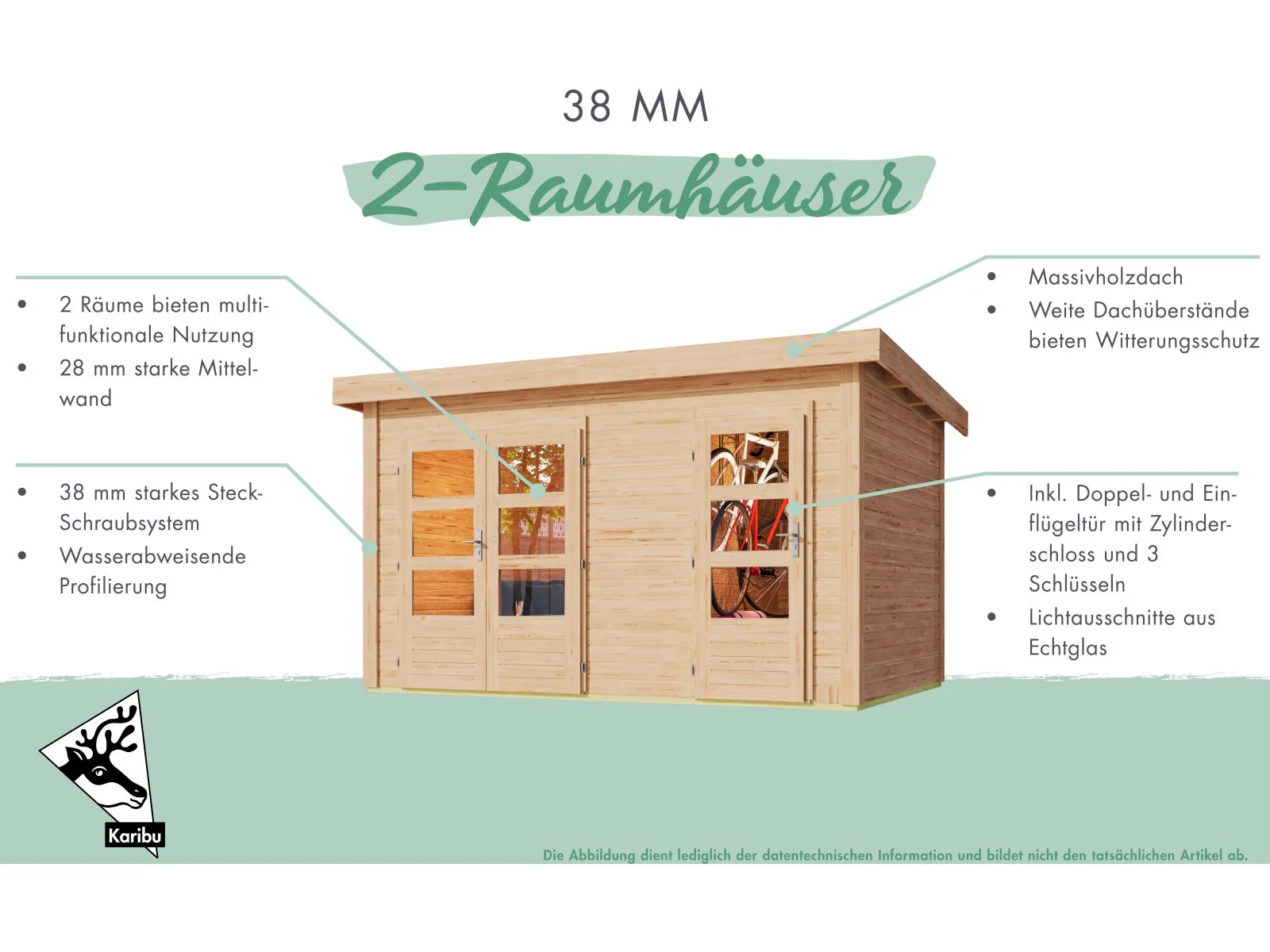 Karibu Gartenhaus Schönbuch 1, 38 mm 2-Raum-Haus - terragrau - Image 6