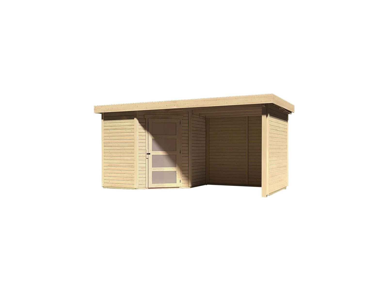 Karibu Gartenhaus Schwandorf 3 natur mit Anbaudach 2,25 Meter, Seiten- und Rückwand - Image 5