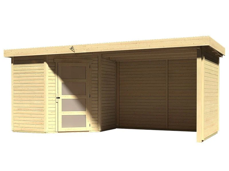 Karibu Gartenhaus Schwandorf 3 natur mit Anbaudach 2,75 Meter, Seiten- und Rückwand - Image 2