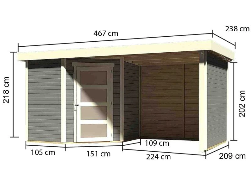 Karibu Gartenhaus Schwandorf 3 terragrau mit Anbaudach 2,40 Meter, Seiten- und Rückwand - Image 3