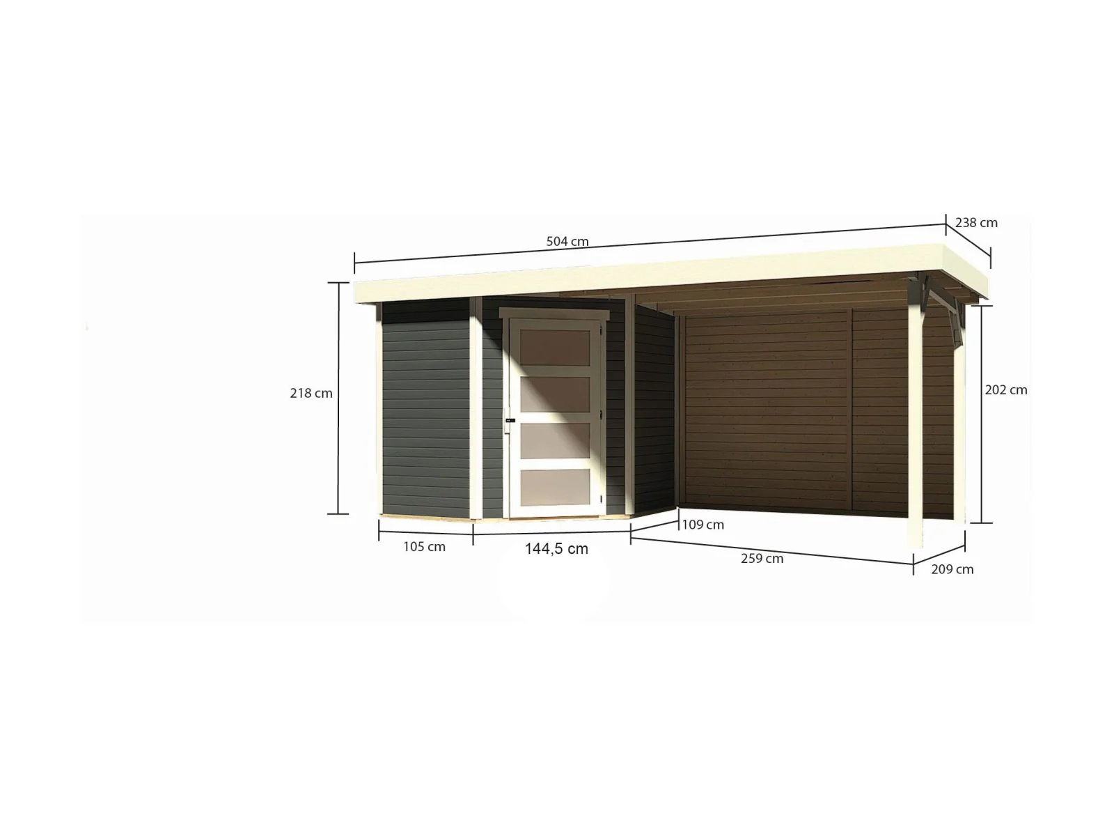 Karibu Gartenhaus Schwandorf 3 terragrau mit Anbaudach 2,8 m inkl. Rückwand - Image 2