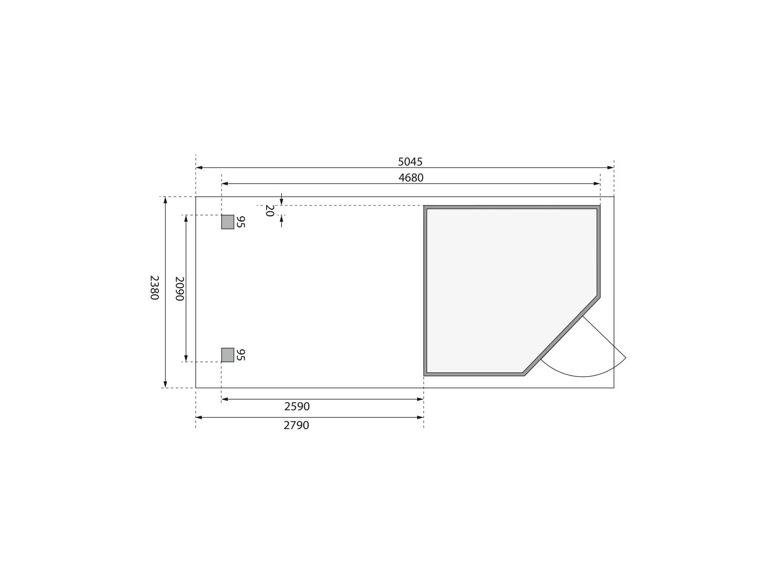 Karibu Gartenhaus Schwandorf 3 terragrau mit Anbaudach 2,8 m inkl. Rückwand - Image 3