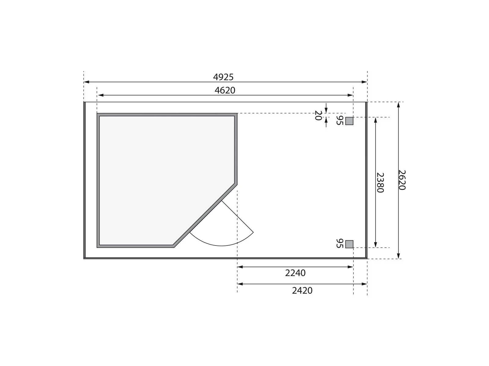 Karibu Gartenhaus Schwandorf 5 natur mit Anbaudach 2,25 Meter, Seiten- und Rückwand - Image 3
