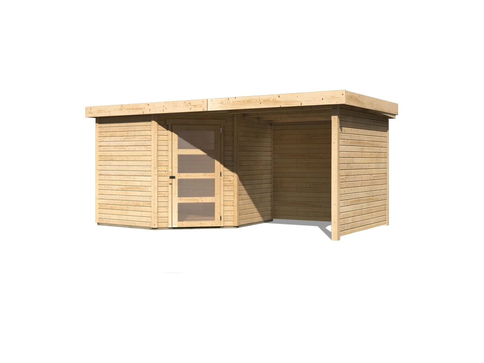 Karibu Gartenhaus Schwandorf 5 natur mit Anbaudach 2,25 Meter, Seiten- und Rückwand - Image 4